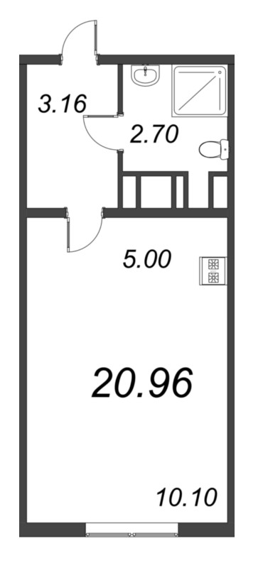 Квартира-студия, 20.96 м² в ЖК "Ручьи" - планировка, фото №1