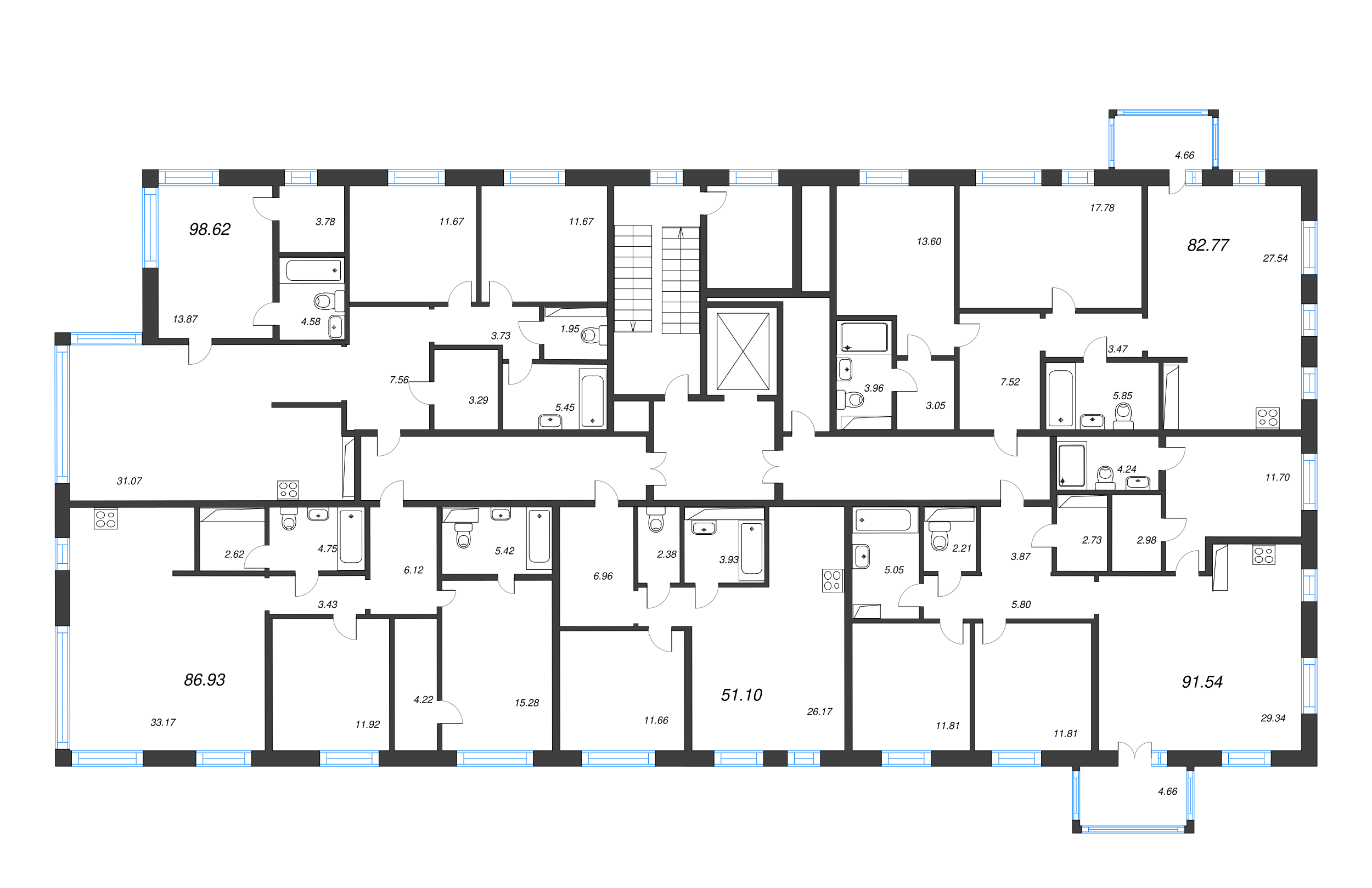 3-комнатная (Евро) квартира, 82.77 м² в ЖК "Черная речка, 41" - планировка этажа