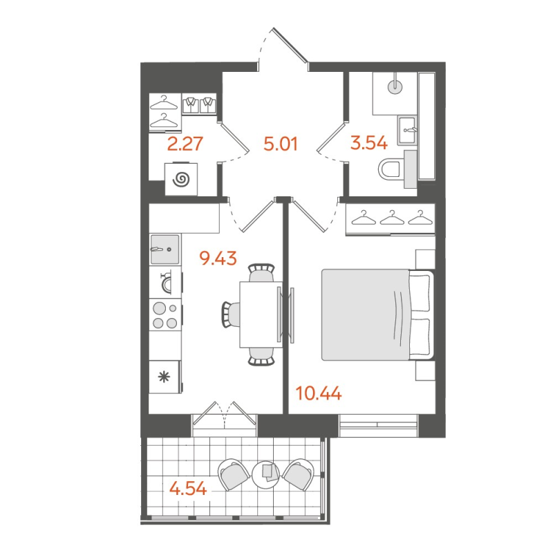 1-комнатная квартира, 31.7 м² в ЖК "STAVNI Обводный" - планировка, фото №1
