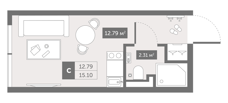 Квартира-студия, 15.1 м² в ЖК "Zoom Черная речка" - планировка, фото №1