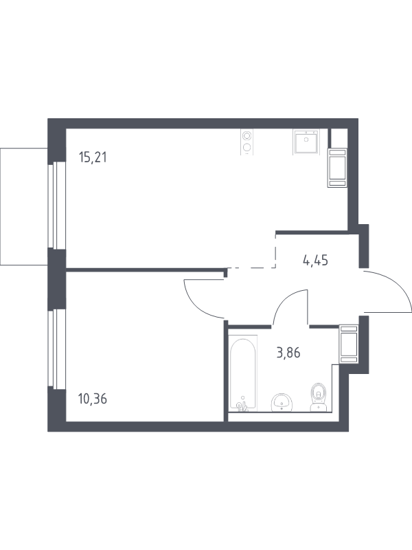 2-комнатная (Евро) квартира, 33.88 м² - планировка, фото №1