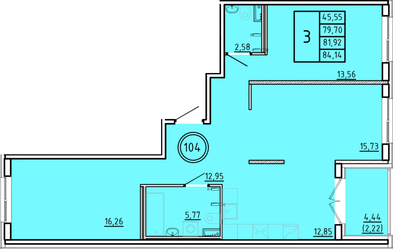 3-комнатная квартира, 79.7 м² - планировка, фото №1