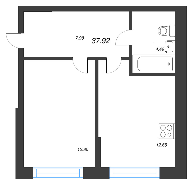 1-комнатная квартира, 37.92 м² в ЖК "Охтинские высоты" - планировка, фото №1