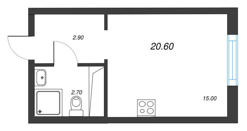 Квартира-студия, 20.6 м² в ЖК "Ручьи" - планировка, фото №1