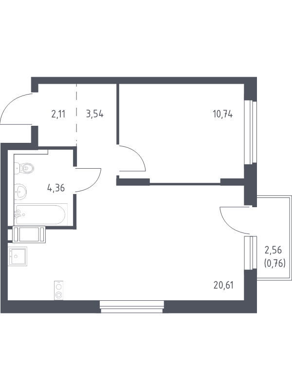 2-комнатная (Евро) квартира, 42.12 м² в ЖК "Квартал Торики" - планировка, фото №1