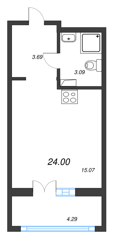 Квартира-студия, 24 м² - планировка, фото №1