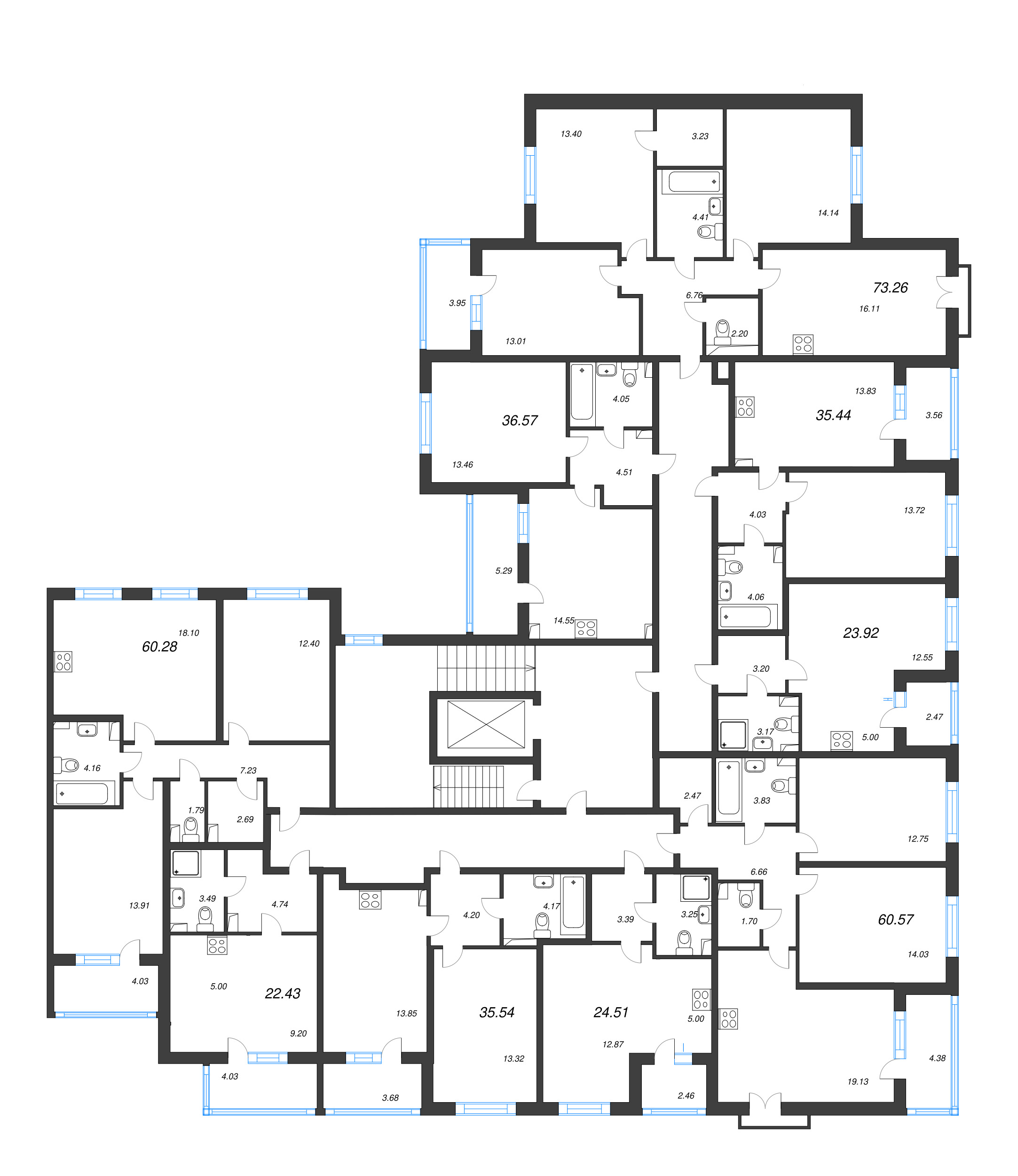 Квартира-студия, 22.43 м² в ЖК "Любоград" - планировка этажа
