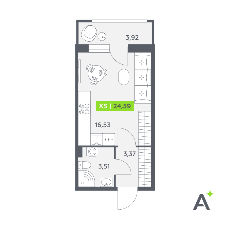 Квартира-студия, 24.59 м² в ЖК "Аквилон РекаПарк" - планировка, фото №1