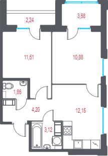 2-комнатная квартира, 45.5 м² в ЖК "Город-спутник Южный" - планировка, фото №1