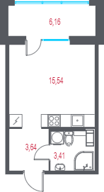 Квартира-студия, 24.44 м² в ЖК "Город-спутник Южный" - планировка, фото №1