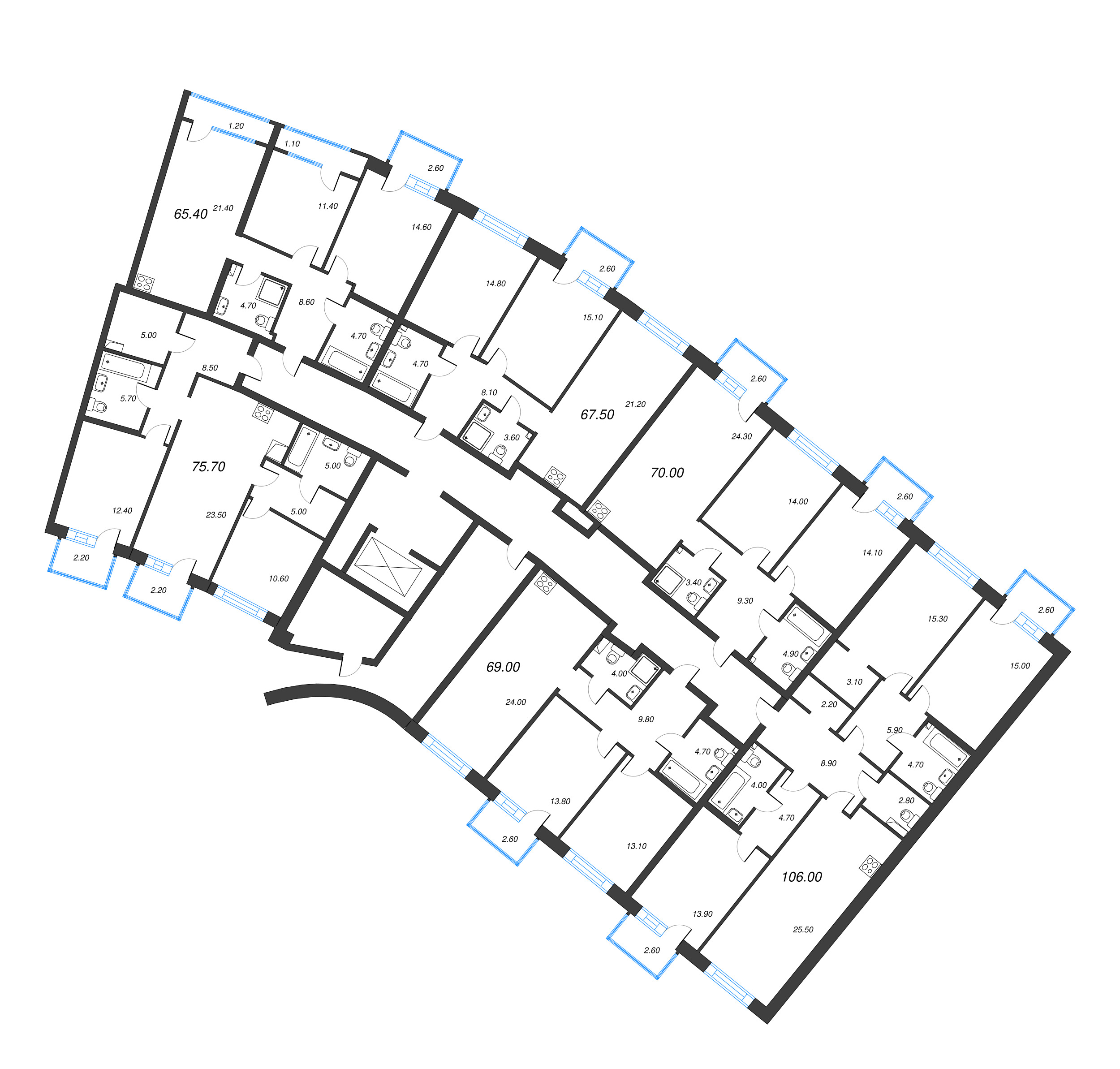 3-комнатная (Евро) квартира, 69 м² в ЖК "Цвет Зеленогорска" - планировка этажа
