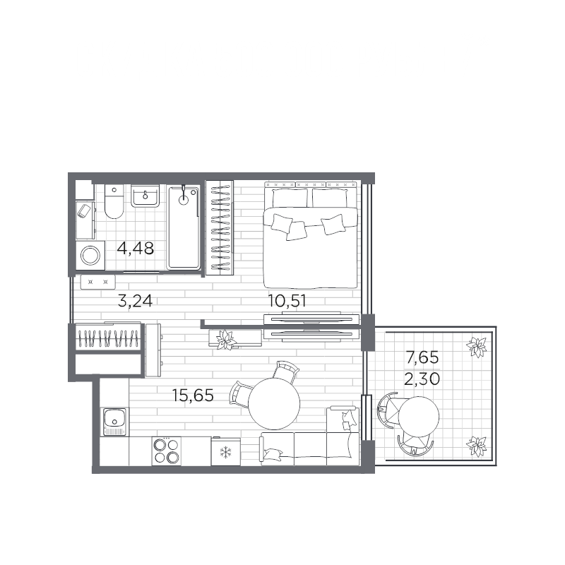 2-комнатная (Евро) квартира, 36.18 м² в ЖК "PLUS Пулковский" - планировка, фото №1