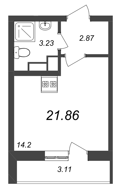 Квартира-студия, 21.86 м² - планировка, фото №1