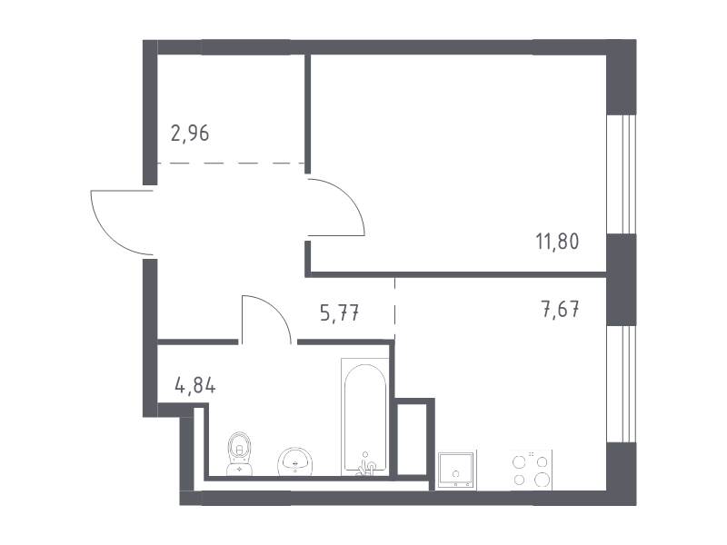 1-комнатная квартира, 33.04 м² в ЖК "Квартал Лаголово" - планировка, фото №1