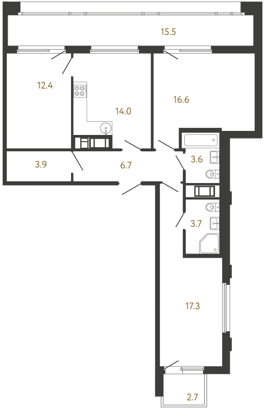 3-комнатная квартира, 78.2 м² в ЖК "Гений" - планировка, фото №1