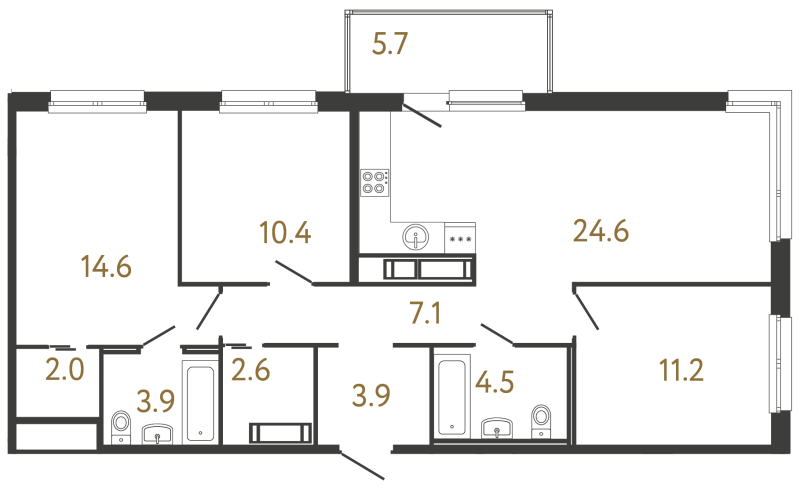 4-комнатная (Евро) квартира, 84.8 м² в ЖК "Передвижники" - планировка, фото №1