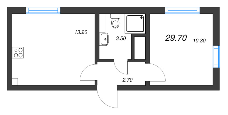 1-комнатная квартира, 29.7 м² - планировка, фото №1