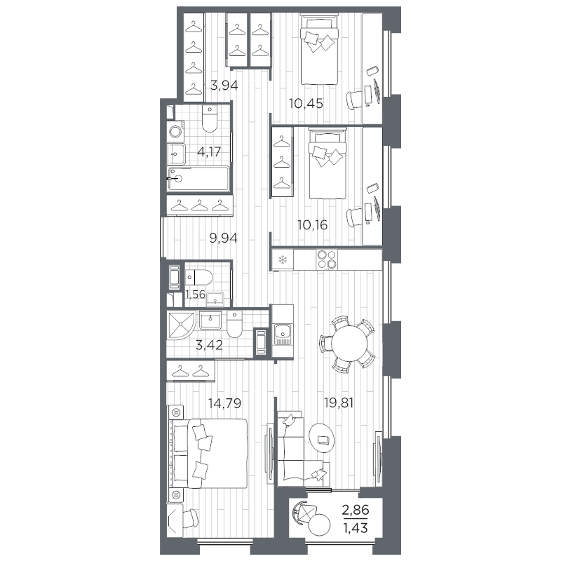 4-комнатная (Евро) квартира, 79.67 м² в ЖК "Оптимист" - планировка, фото №1