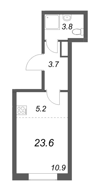 Квартира-студия, 23.6 м² - планировка, фото №1