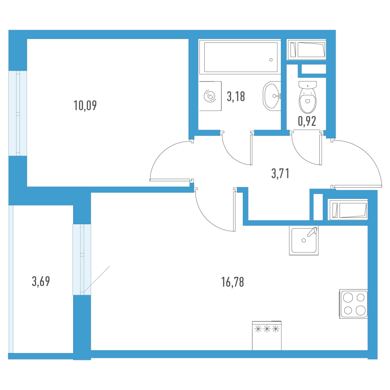 2-комнатная (Евро) квартира, 36.53 м² в ЖК "Аэросити" - планировка, фото №1