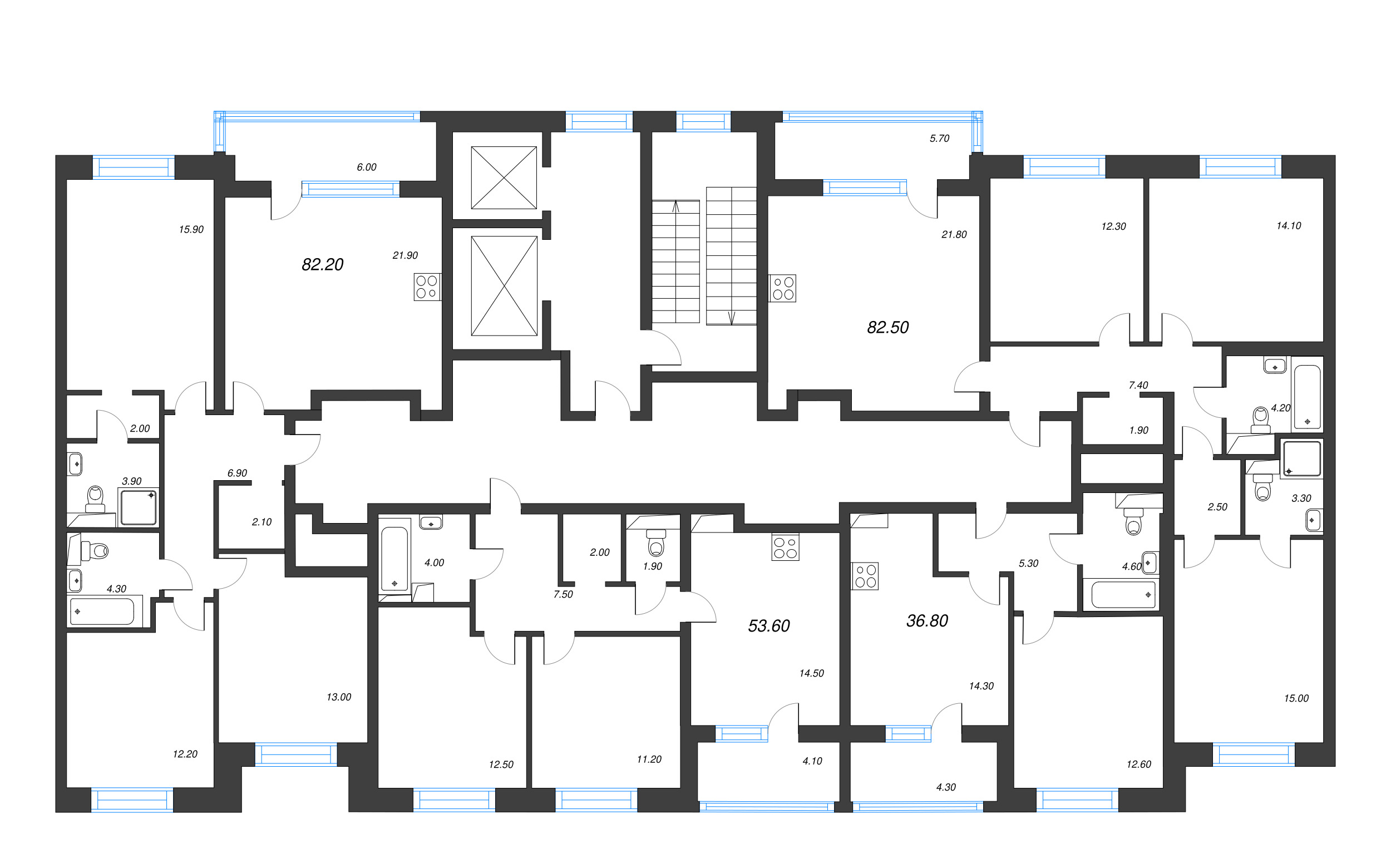 2-комнатная квартира, 53.6 м² в ЖК "М36" - планировка этажа