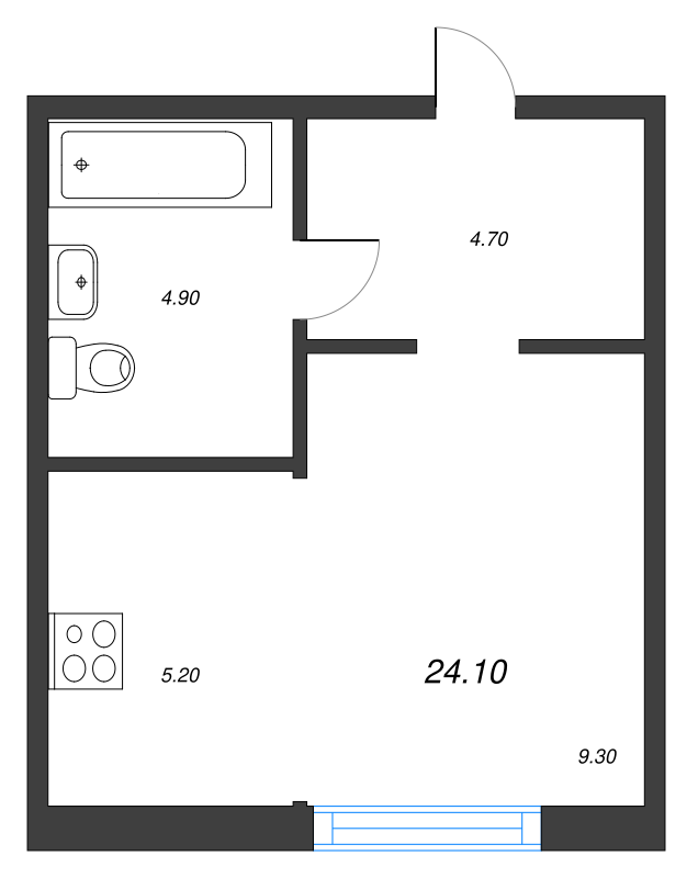 Квартира-студия, 24.1 м² в ЖК "Монография" - планировка, фото №1