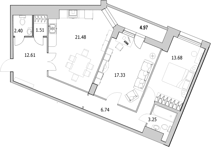 3-комнатная (Евро) квартира, 84.2 м² в ЖК "Байрон" - планировка, фото №1
