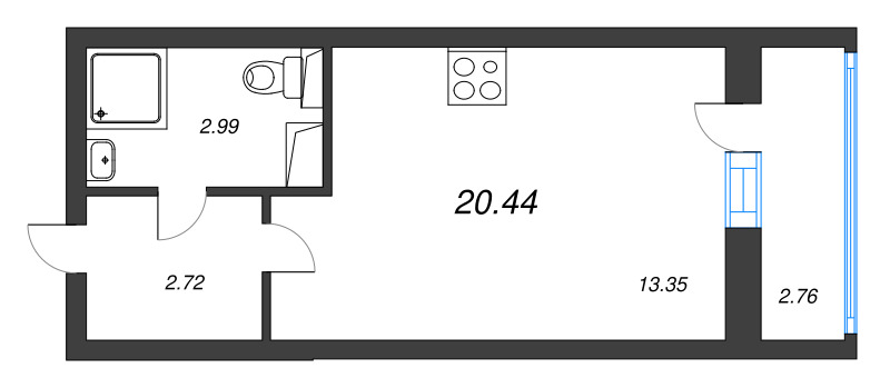 Квартира-студия, 20.44 м² - планировка, фото №1