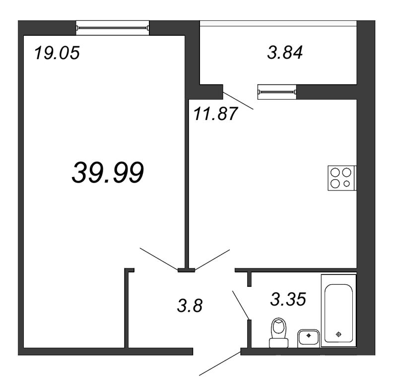 1-комнатная квартира, 39.7 м² в ЖК "All Inclusive" - планировка, фото №1