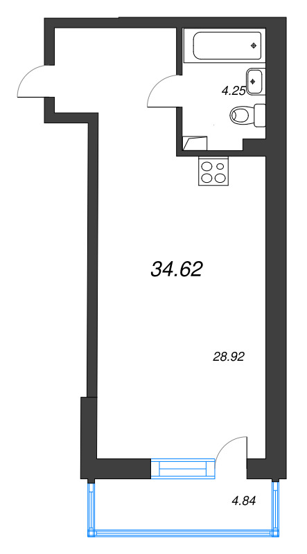 Квартира-студия, 34.62 м² в ЖК "Охтинские высоты" - планировка, фото №1