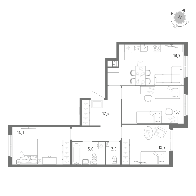 4-комнатная (Евро) квартира, 79.5 м² в ЖК "Клюква.Парк" - планировка, фото №1