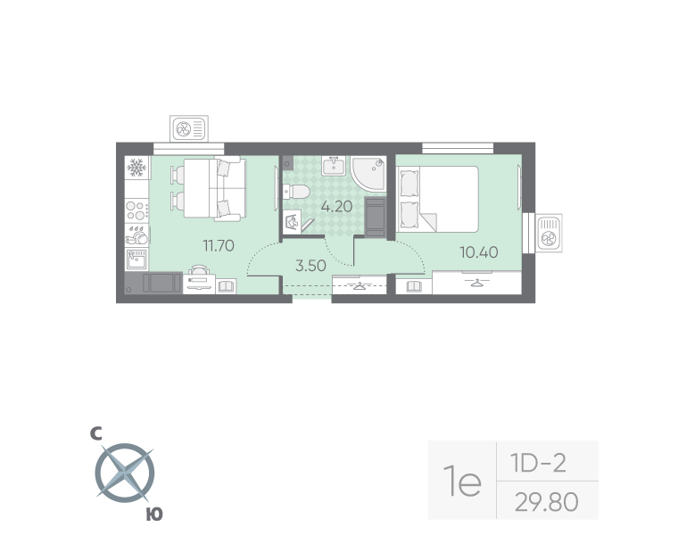 1-комнатная квартира, 29.8 м² в ЖК "Ручьи" - планировка, фото №1
