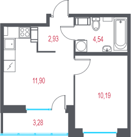 1-комнатная квартира, 31.2 м² в ЖК "Город-спутник Южный" - планировка, фото №1