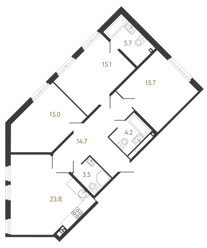 4-комнатная (Евро) квартира, 97.7 м² - планировка, фото №1