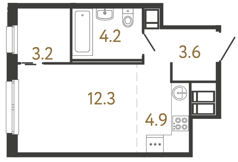 Квартира-студия, 28.2 м² в ЖК "Передвижники" - планировка, фото №1