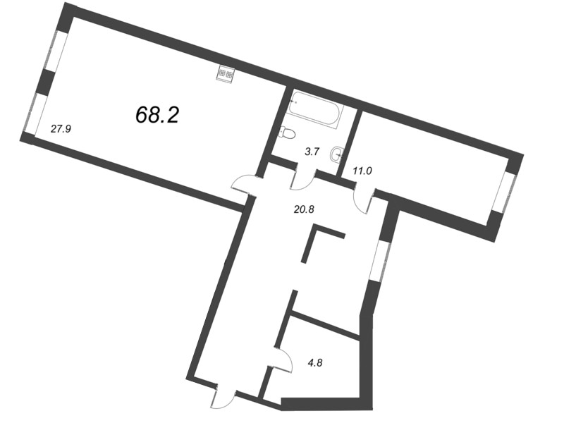 2-комнатная (Евро) квартира, 68.2 м² - планировка, фото №1