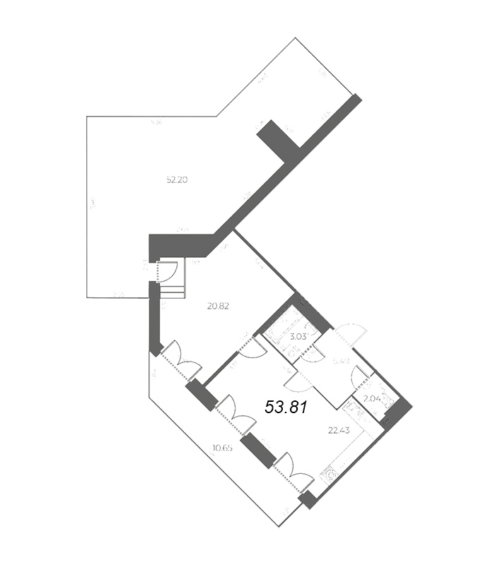 2-комнатная (Евро) квартира, 74.8 м² в ЖК "Огни Залива" - планировка, фото №1