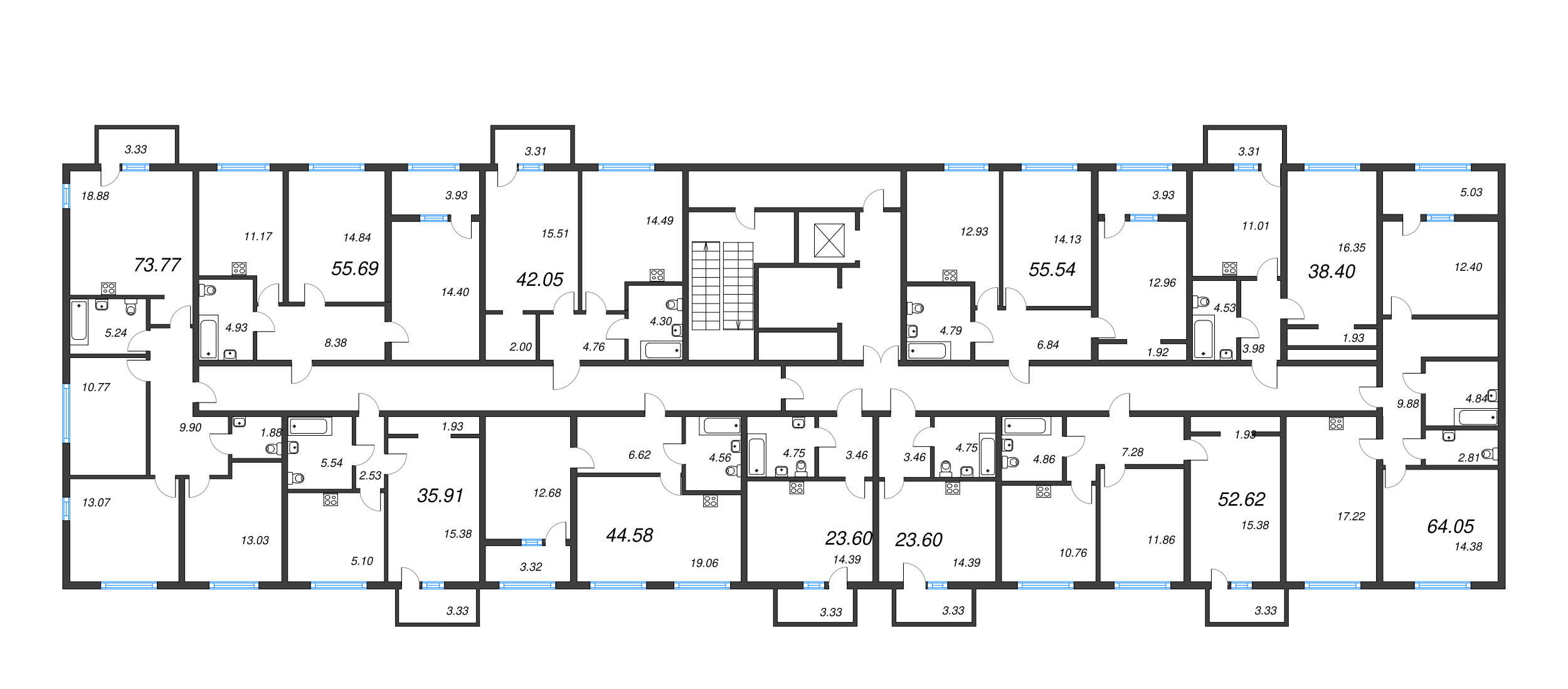 2-комнатная квартира, 52.62 м² - планировка этажа