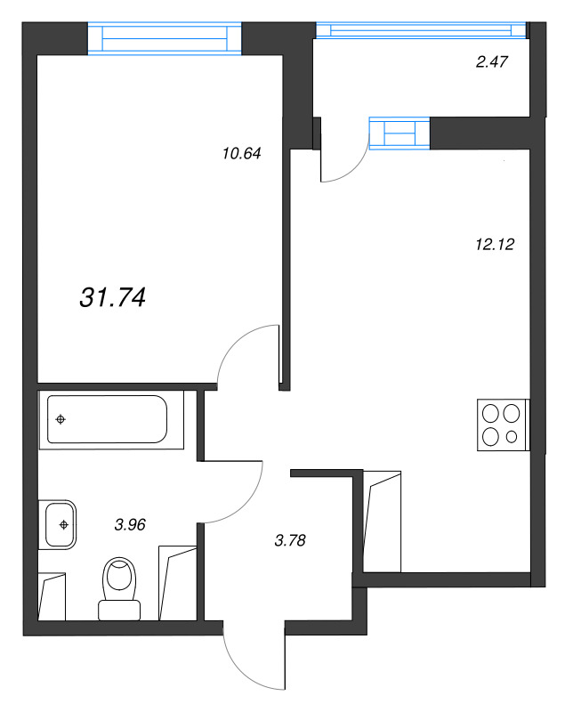 1-комнатная квартира, 31.74 м² в ЖК "Кронунг Янино" - планировка, фото №1