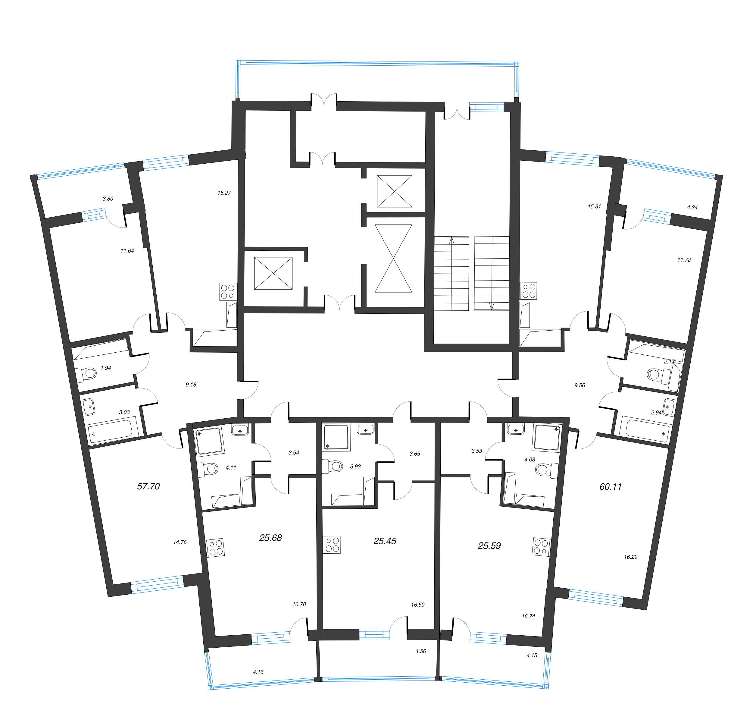 3-комнатная (Евро) квартира, 57.7 м² в ЖК "Дом Левитан" - планировка этажа