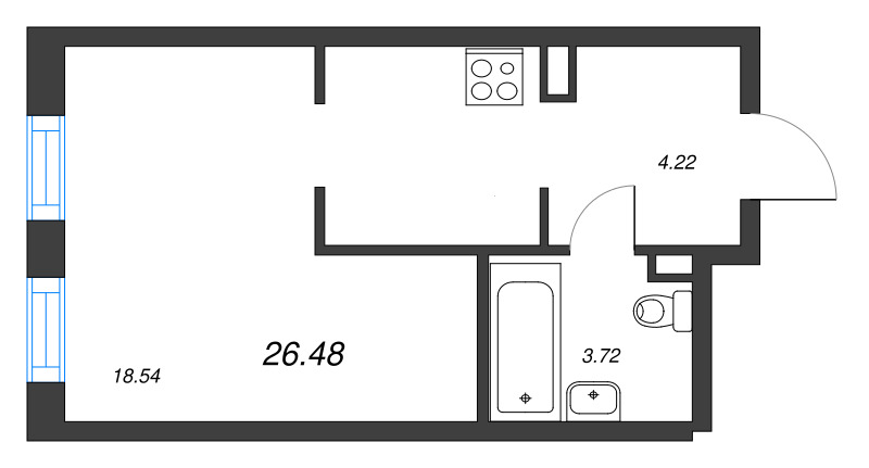 Квартира-студия, 26.48 м² в ЖК "Zoom на Неве" - планировка, фото №1