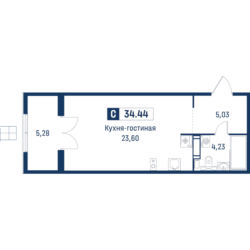 Квартира-студия, 34.44 м² в ЖК "Символист" - планировка, фото №1