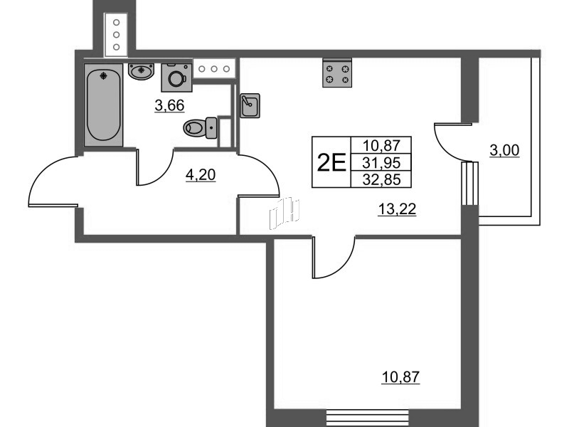 2-комнатная (Евро) квартира, 32.85 м² в ЖК "Лето" - планировка, фото №1