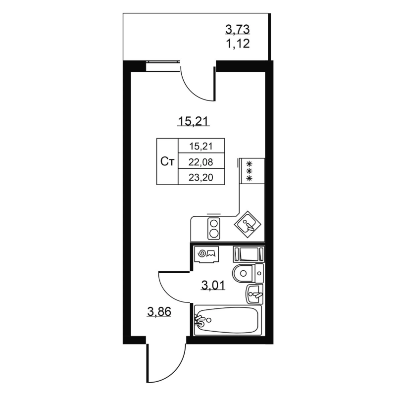 Квартира-студия, 23.2 м² в ЖК "Пулковское, 34" - планировка, фото №1