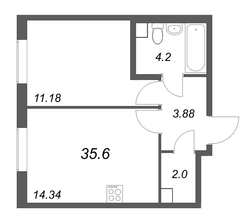 1-комнатная квартира, 35.6 м² в ЖК "Кинопарк" - планировка, фото №1