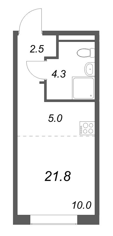 Квартира-студия, 21.8 м² в ЖК "Пулково Лейк" - планировка, фото №1