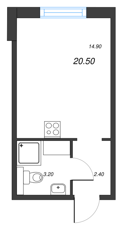 Квартира-студия, 20.5 м² в ЖК "Пейзажный квартал" - планировка, фото №1