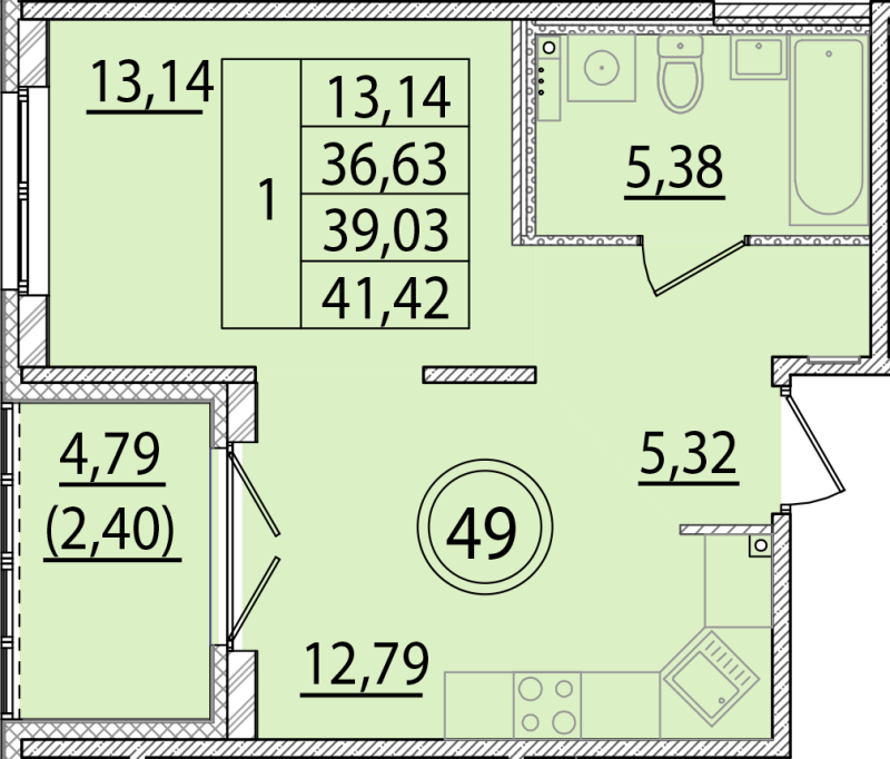 1-комнатная квартира, 36.63 м² в ЖК "Образцовый квартал 15" - планировка, фото №1