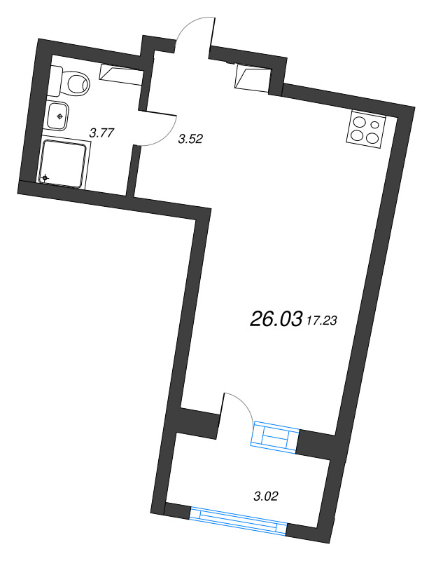 Квартира-студия, 26.03 м² в ЖК "Аквилон РИВА" - планировка, фото №1