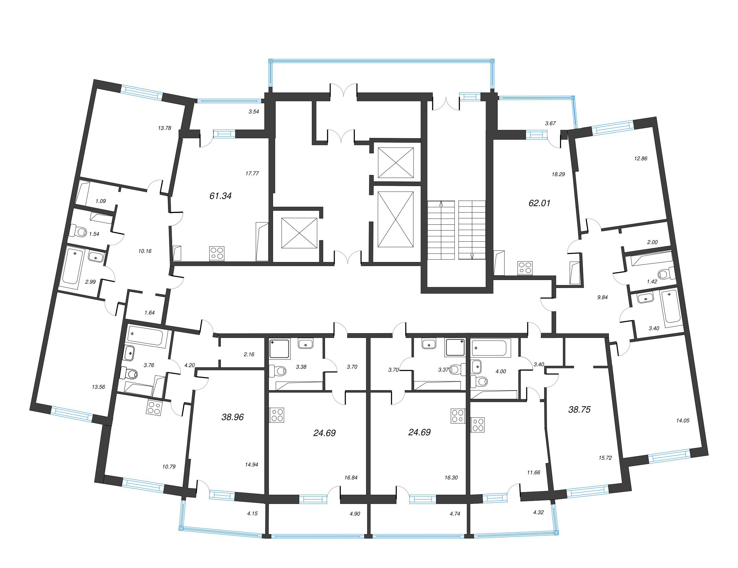 Квартира-студия, 24.69 м² в ЖК "Дом Левитан" - планировка этажа